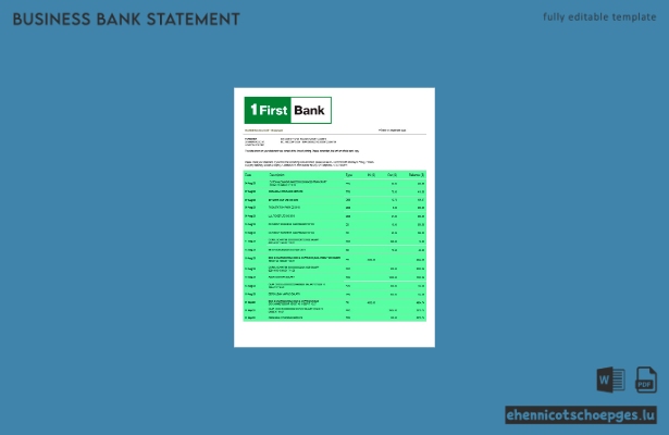 First Bancorp Bank Geschäftskontoauszug – Beispielvorschau (Word und PDF)